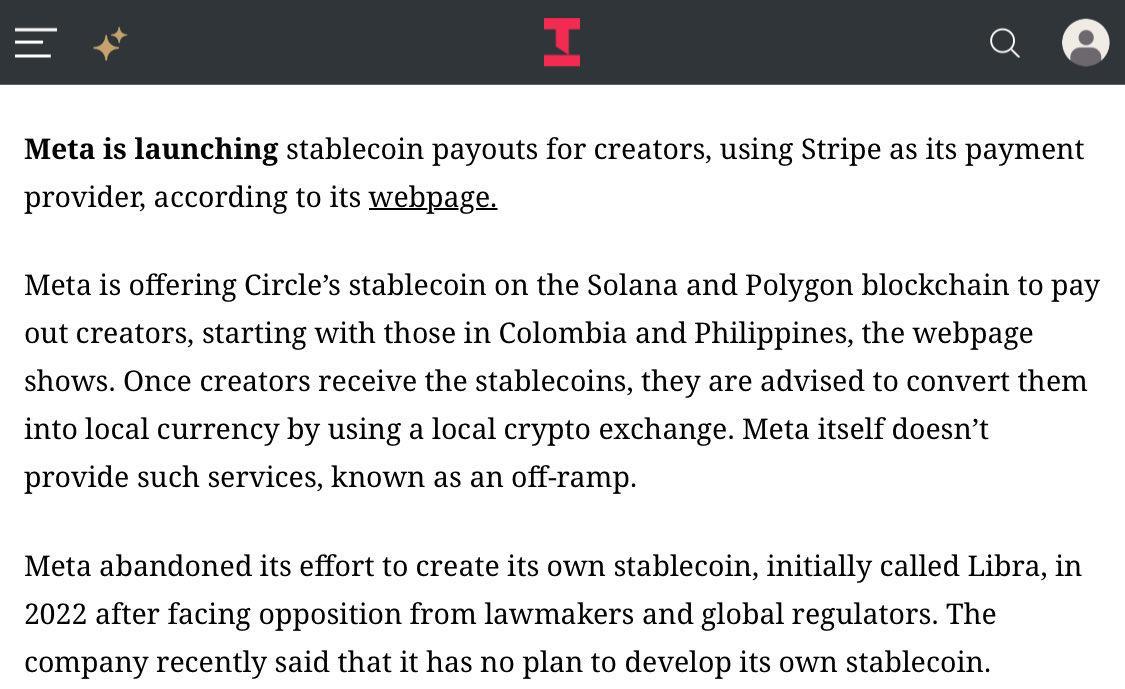 Meta Luncurkan Pembayaran Stablecoin untuk Kreator Menggunakan Stripe