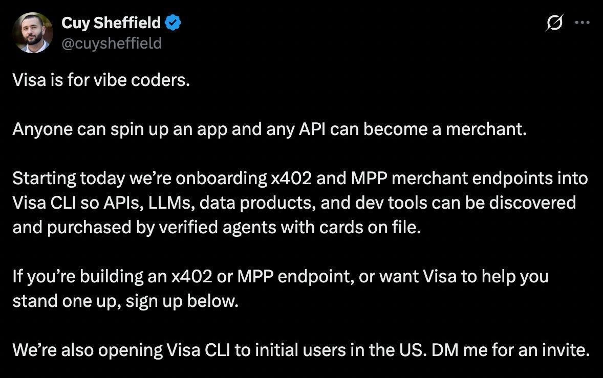 Visa Mengintegrasikan x402 dan MPP ke dalam Visa CLI