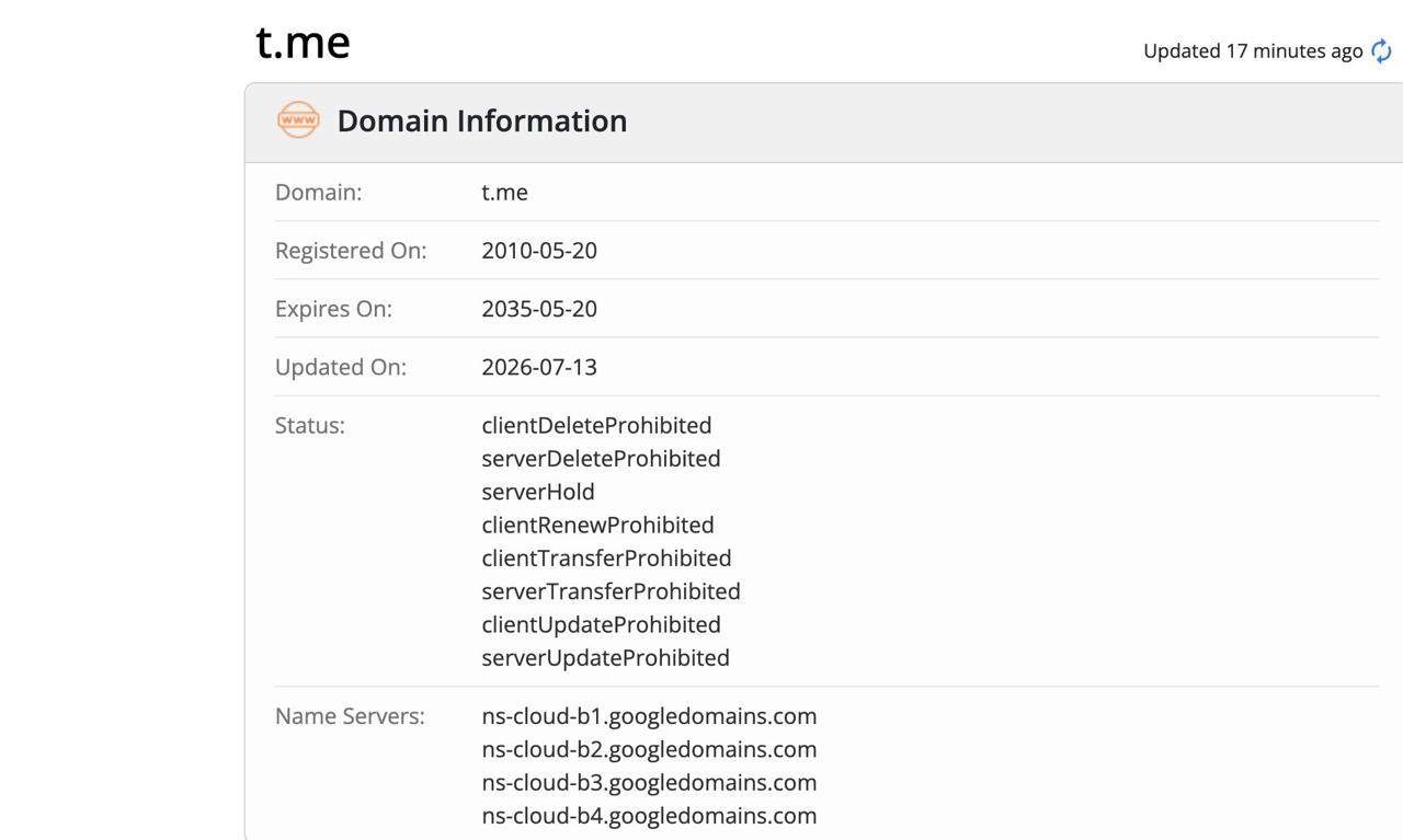 Domain t.me Telegram Telah Ditangguhkan